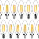 12-Pack Dimmable E12 LED Candelabra Bulbs 40Watt Equivalent, 2700K Warm White, 450Lumens, 4W B11 Vintage Chandelier Light Bulbs, LED Filament Clear Glass Candle Lamp for Ceiling Fan Home Decor 