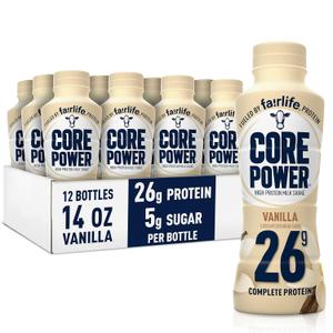 Core Power Protein Shake, Vanilla, 26g Bottle, 14oz, 12 Pack, Best Before 07/22/2026