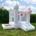 White Bounce House, House with Blower, Inflatable Bouncer, Children's Toy, Sewn Extra Thick Material for Durability