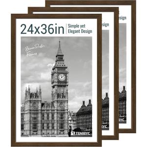 24x36 Poster Frame 3 Pack - Brown Woodgrain, Wood Picture Frame, Wall Gallery Frame - Wall Hanging