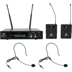 Rockville RWM81U Dual UHF Wireless Headset & Guitar Microphone System, LCD Display, Long Range, Auto-Scan, for Live Performances & Presentations