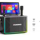 HUABAO Smart Karaoke Machine with 14” Tablet, Screen & Lyrics Display, Professional Karaoke Speaker, 2 Wireless Microphones, Bluetooth PA System, WiFi, HDMI, and LED Lights for Adults