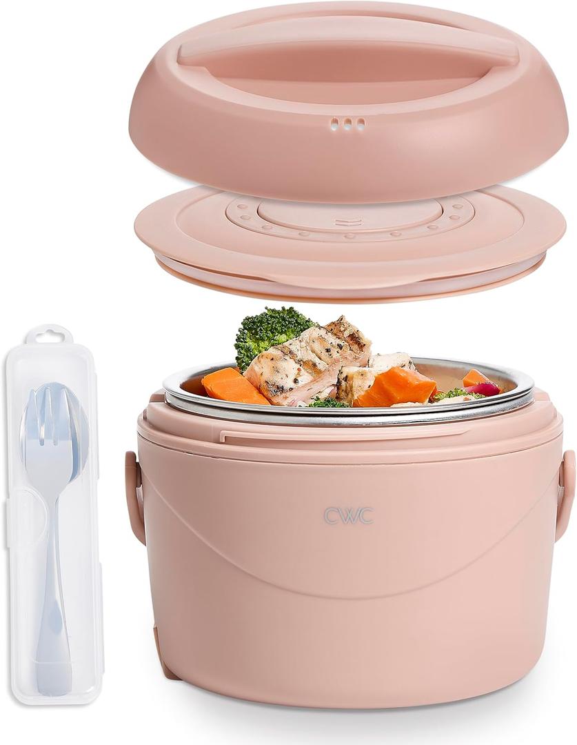 COOK WITH COLOR 40W Round Lunch Box, Portable Food Warmer, 1.1L Capacity, Stainless Steel Liner, Dusty Rose