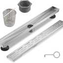 Sharp-tec Linear Shower Drain, 24 inch Shower Drain with Removable Pattern Cover, Brushed Nickel 304 Stainless Steel Rectangle Floor Drain, Adjustable Feet and Hair Strainer Included (Model 101)