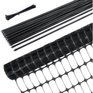 Garden Fence Animals Barrier Set: Ohuhu 3.4x100 FT Plastic Fence Roll with 25-Pack 4 FT Stakes Temporary Safety Netting, Reusable Pool Fencing Snow Fence Poultry Fences for Deer Chicken Dog, Black