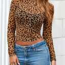 PRETTYGARDEN Women's Mesh Long Sleeve Spring Top 2026 Trendy Summer See Through Sheer Blouse Fitted Going Out Layering Shirts (Brown, XL)