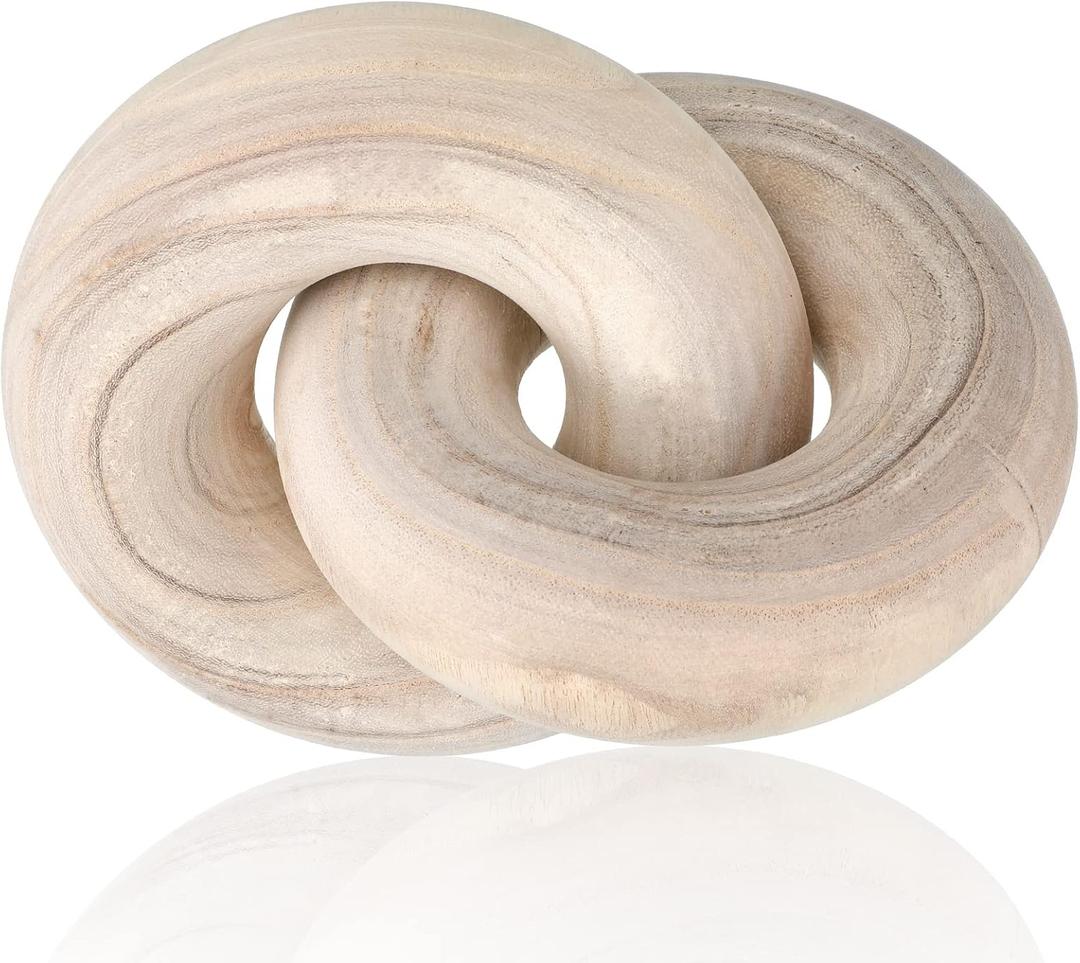 Yalikop 2 Link Wood Chain Link Decor Coffee Table Wooden Knot Decor Hand Carved Modern Farmhouse Ornament Boho Rustic Natural Chain Items for Home Living Room Bedroom Shelf Decorations(Wood)