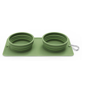 Collapsible Portable 2-in-1 Dog Bowl, Integrated Travel Dog/Cat Food Water Bowl, Silicone Foldable Expandable Bowl with Carabiner - Anti-Spill and Anti-Skid - for Camping/Traveling LPFLASAT