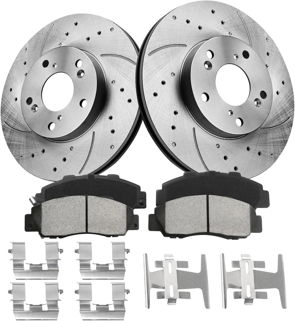 Front Brake Pads And Rotors Kit Compatible With 1998-2002 Honda Accord (V6 3.0L ONLY), 31305 D503-7382 Automotive Replacement Brake Kits Anti-rust Oil Drilled And Slotted Rotors 281.6mm(11.1in)