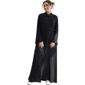 2PCS Womens Muslim Abaya Dress Soft Light Prayer Clothing Stand Collar Full Coverage Cardigan Dress Outfits (Medium, Black)