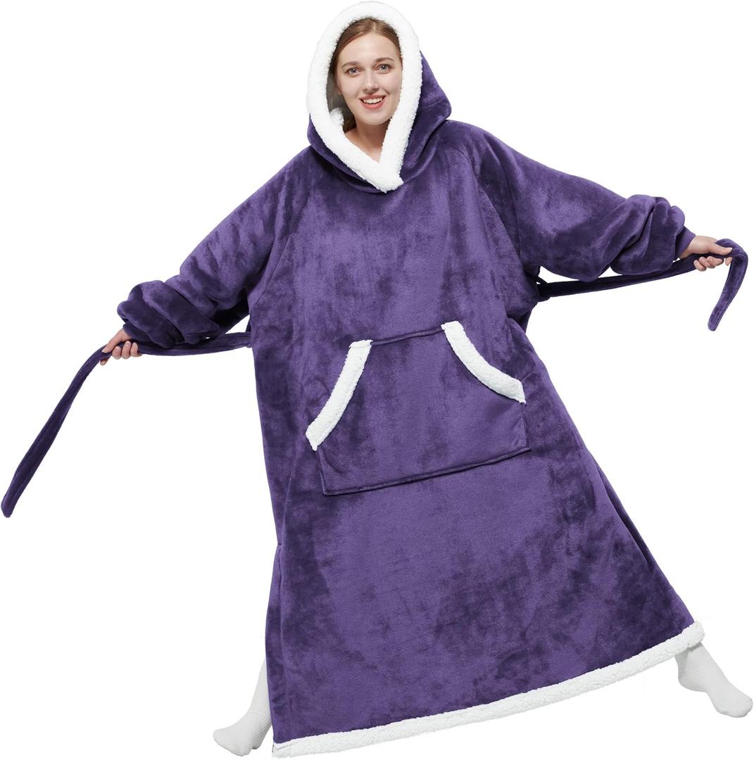 Bedsure Wearable Blanket Hoodie, Cozy Long Hooded Blanket Sweatshirt as Mothers Day Hoodie Gifts for Mom Women, Small, Dark Purple