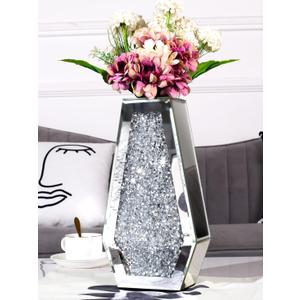 Flower Vase Crushed Diamond Vases for Decor Silver Mirror Vases for Centerpieces, Bling Crystal Decorative Glass Vase for Home Decor, 12 Inch - Cant Hold Water