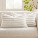 Bedelite Faux Fur Plush Decorative Throw Pillow Covers Set of 2 Luxury Soft Fluffy Striped Cute Pillowcases Cushion for Spring Sofa Couch Bed Living Room White 20×24 Inch