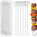 20 PCS 8 Inch Stainless Steel BBQ Kabob Skewers with Storage Box, PEOUWNES Metal Kebob Sticks Reusable Grilling Skewers for Turkey, Shrimp, Chicken, Fruit, Vegetable, Meat, Beef