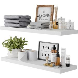 Heavy Duty Floating Shelf Set of 2-48 Inch Wood Floating Shelves for Wall Long, 12 Inch Deep Floating Shelves, Wall Shelves for Living Room,Bedroom,Kitchen&Home Decor-48W x 12D x 2H-White