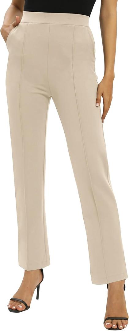 EXCHIC Women's Yoga Dress Pants Stretchy Casual Slacks Straight Leg Work Pants with Pockets, Medium 
