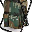 Large Size Portable Hiking Camouflage Camping Stool, 3 in1 Multifunction Fishing Backpack Chair, Folding Camping Chair Stool with Cooler Insulated Picnic Bag