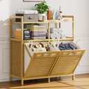 32 Gal Bamboo Tilt Out Laundry Hamper Cabinet with 2 Bag, Natural