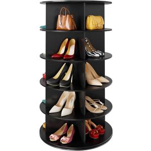 SpaceAid 5 Tier Rotating Shoe Rack Tower, Spinning Shoe Display Lazy Susan, Revolving 360 Shoe Rack Storage Round Carousel, Vertical Handbag Rotate Shoes Closet Organization (5-Tier Black)
