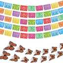 57Pcs Mexican Party Decorations, 90FT Papel Picado, Fiesta Party Decorations, Mexican Party Banners, Day of The Dead Decorations, Dia De Los Muertos Decorations with Butterfly