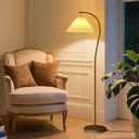 Modern Black Arc LED Floor Lamps, Bright 12W Three-Color Dimming Bulb, Wavy Pleated Lamp shade,Curved Standing Reading lamps for Living Room Bedroom Office Farmhouse, Cute Rustic Vintage Tall Lights
