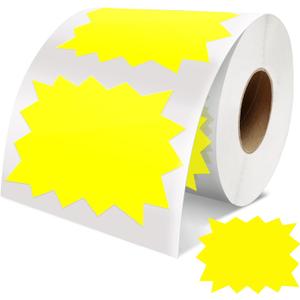 Price Tags Stickers Yellow 4 x 3 Inches Self-Adhesive Large Sale Sticker Starburst Signs Removable Waterproof Labels for Retail Store Market Business 500 PCS