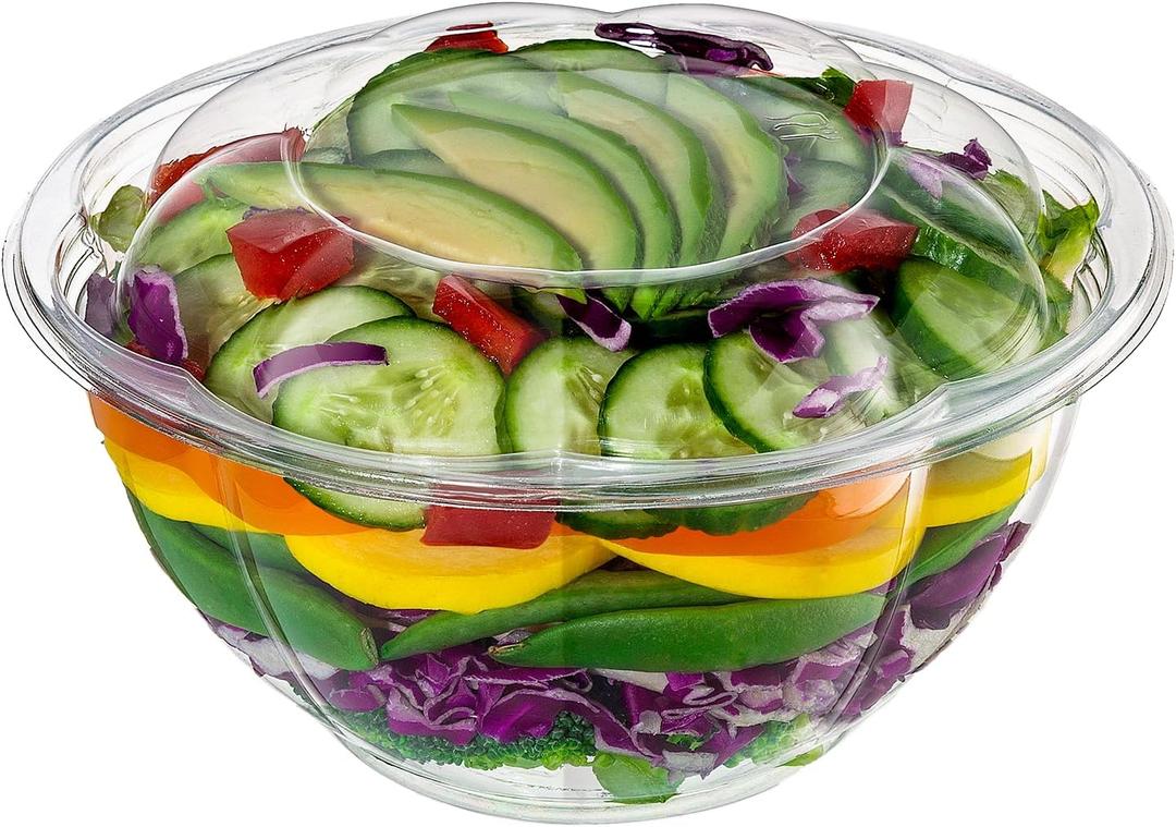 GUSTO [32 oz. - 50 Count Clear Plastic Salad Bowls with Lids, Disposable Salad Containers for Lunch - Perfect for Takeout, Salads, and Meal Prep (Formerly Comfy Package)