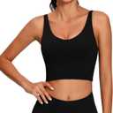 Lemedy Women Sports Bra Longline Crop Tank Top Padded Workout Running Yoga (Black, L)