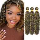P1B/27 Ombre Two Tone Black Mixed With Honey Blonde 3 Bundles Human Hair Bundles Jerry Curly Human Hair Brazilian Virgin Human Hair Extensions Unprocessed Hair Bundles for Women 16 18 20 Inch 300g