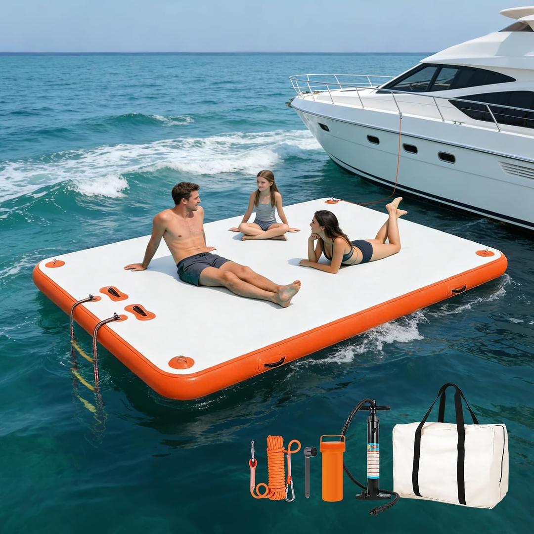 Inflatable Floating Dock, Water Island Float Raft Mat with Non-Slip Surface, 5FT/8FT/10FT Air Deck Platform, 6 Inch Thick for Pool, Lake, River, Beach, Ocean, 10 ft x 6.6 ft x 6"