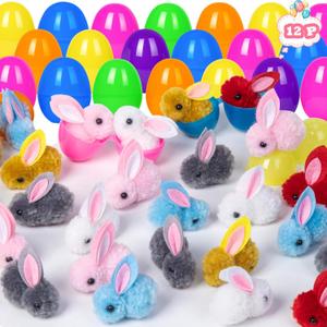 12 Pack Easter Egg Fillers Plush Bunny Toys, Mini Stuffed Animal Eggs for Kids Easter Basket Stuffers, Colorful Bunny for Toddler Teens Boys Girls Easter Party Favors & Egg Hunt Surprises