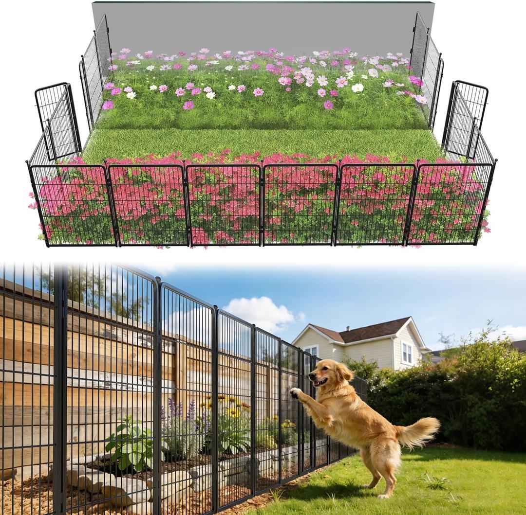 FXW Garden Fence Outdoor for the Yard  40in(H) x 36.4ft(L) Heavy Duty Metal Animal Barrier for Dog, No Dig Decorative Dog Fence, 16 Panels, Black