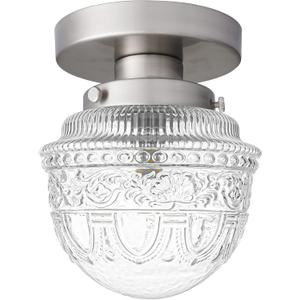 DSMJFU Brushed Nickel Semi Flush Mount Ceiling Light, Small Blowing Clear Glass Shade Ceiling Light Fixtures for Bedroom Closet Bathroom Hallway Kitchen