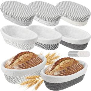 6 Set 6.9 Inch Mini Banneton Bread Proofing Basket Natural Cotton Rope Proofing Bowls Kit with Cloth Liner Small Sourdough Bread Baking Supplies for Home Baking (Grey)