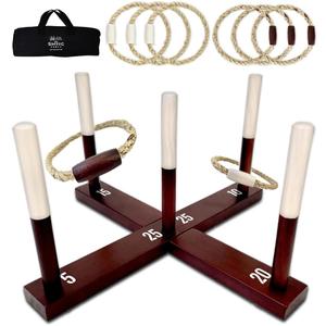 Swooc Games - Rustic Ring Toss Game (All Weather) - Easy Setup & Extra Games Included - Ring Toss Game for Adults - Outdoor Activities for Adults - Yard Toys for Kids - Backyard Fun - Outdoor Party