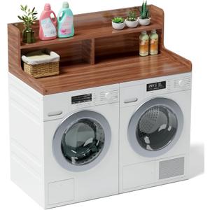 2-Tier Washer Dryer Countertop: Laundry Countertop with Edge Rails,Washer and Dryer Covers for The Top, Wood Laundry Topper for Organization,54" W x 27.5" D x 12" H (Walnut Brown)