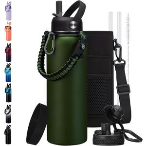 BENZZO 40 oz Canteen Water Bottle with Strap Tactical Insulated Jug Hot Cold Stainless Steel Military Metal Hydro Ideal for Men Hunting Survival Hiking Camping Wide Mouth 100% Leak Proof (Army Green)