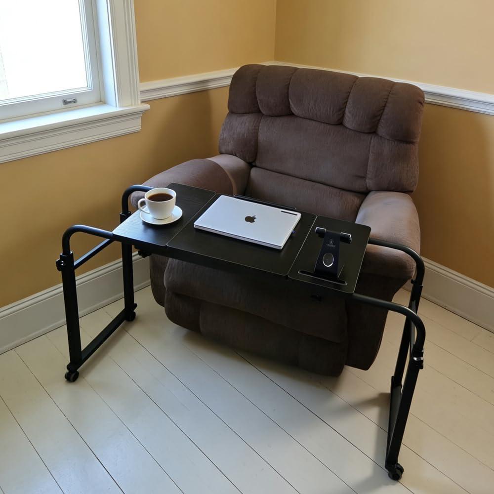 KOMOREBI Adjustable Overbed Bedside Table Over The Bed Table with Wheels Height Adjustable Hospital Bed Table on Wheels Rolling Laptop Desk Cart Table Stand for Bed Trays for Eating and Laptop (Black)