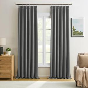 KEQIAOSUOCAI Grey Pinch Pleat Curtains & Drapes 120 Inches Long 2 Panels Set, Soundproof Heat Blocking Window Treatment for Bedroom Vertical Draft Blackout Blinds for Living Room 10 feet Tall