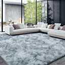 HOMBYS Shaggy Area Rug 10x14 Feet, Ultra Fuzzy Large Plush Faux Fur Carpet for Living Room Bedroom, Non-Skid Fuzzy Rug for Kids Playroom Home Decor, (Light Grey Tie Dye)