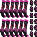Jiuguva Breast Cancer Awareness Socks Wristbands Set Camo Pink Ribbon Crew Socks (kids sizes) Black Wristbands for Sports