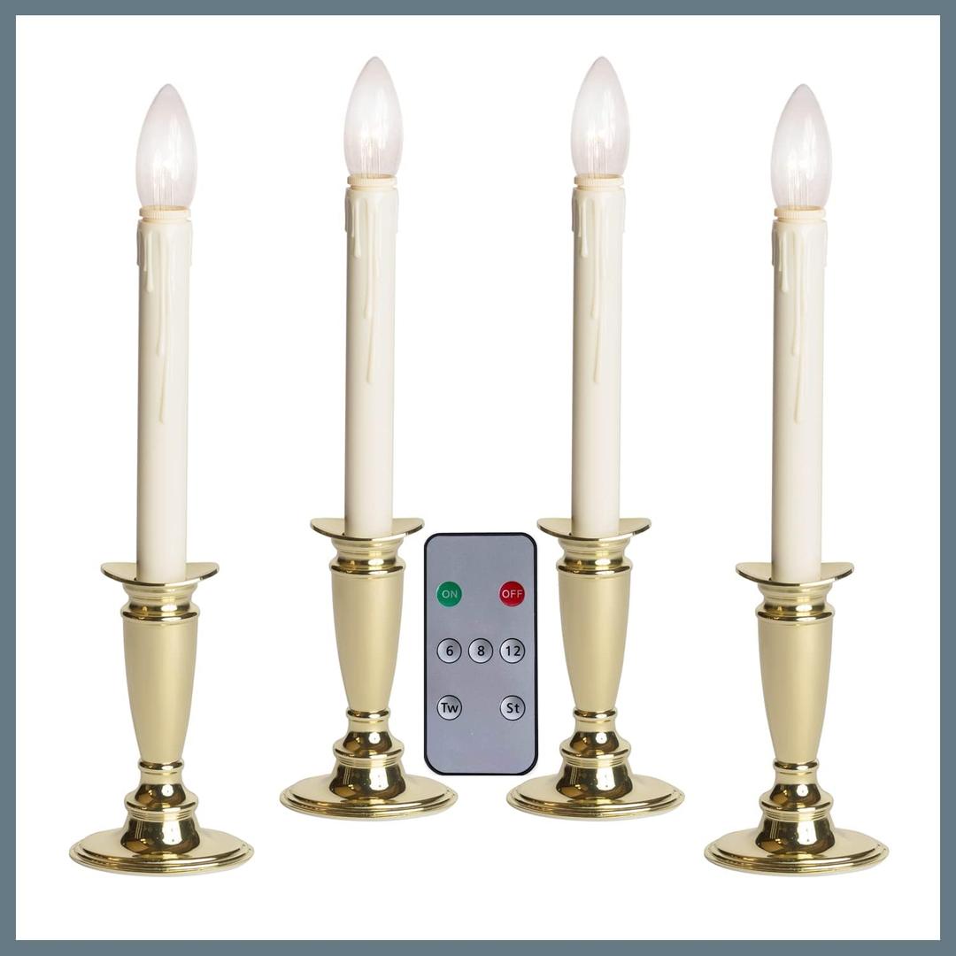 Celestial Lights Set of 4 Battery Operated Window Candles with Remote Control - (Shiny Brass)
