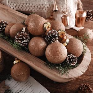Yunlly 12 Pcs Textured Christmas Ball Ornaments 2.36'' Neutral Christmas Tree Decor Modern Vintage Brown Hanging Decor Shatterproof Home Ornaments for Rustic Large Farmhouse (Retro Brown)