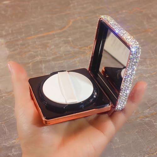 Bestbling Bling Rhinestone Air Cushion Compact Container 0.17/0.7 oz Capacity Empty Foundation Makeup Powder Puff Box Case Refillable Container with Puff for DIY Travel Trip (Silver)