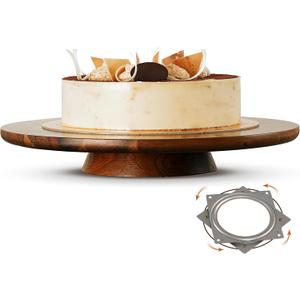 TIDITA 13" Acacia Cake Stand Rotating  Rustic Wood Turntable Pedestal Stands  Wooden Spinning Tables for Food Serving - Round Cake Decorating for Cupcake Dessert Display in Party, Wedding, Birthday