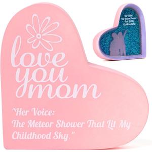 Mom Day Gift Ideas - 4x4in Pink Resin Heart Keepsake, Dual-Purpose Desk Decor & Ring Tray with Mothe (No Assembly Needed)