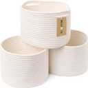 MiniArk Small Basket for Organizing | Cube Shelf Closet Storage Baskets | 9.79.77.1 | Woven Rope Gift Basket | Nursery | Round 3 Packs Off White