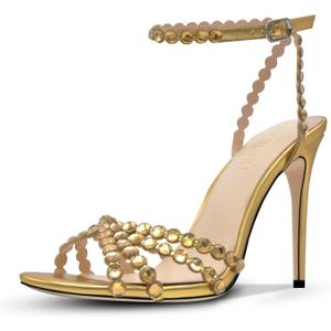 HOCHFART Women's Rhinestone Stiletto High Heels Buckle Strappy Heeled Sandals Round Toe Sexy Dressy Pumps Shoes 6.5