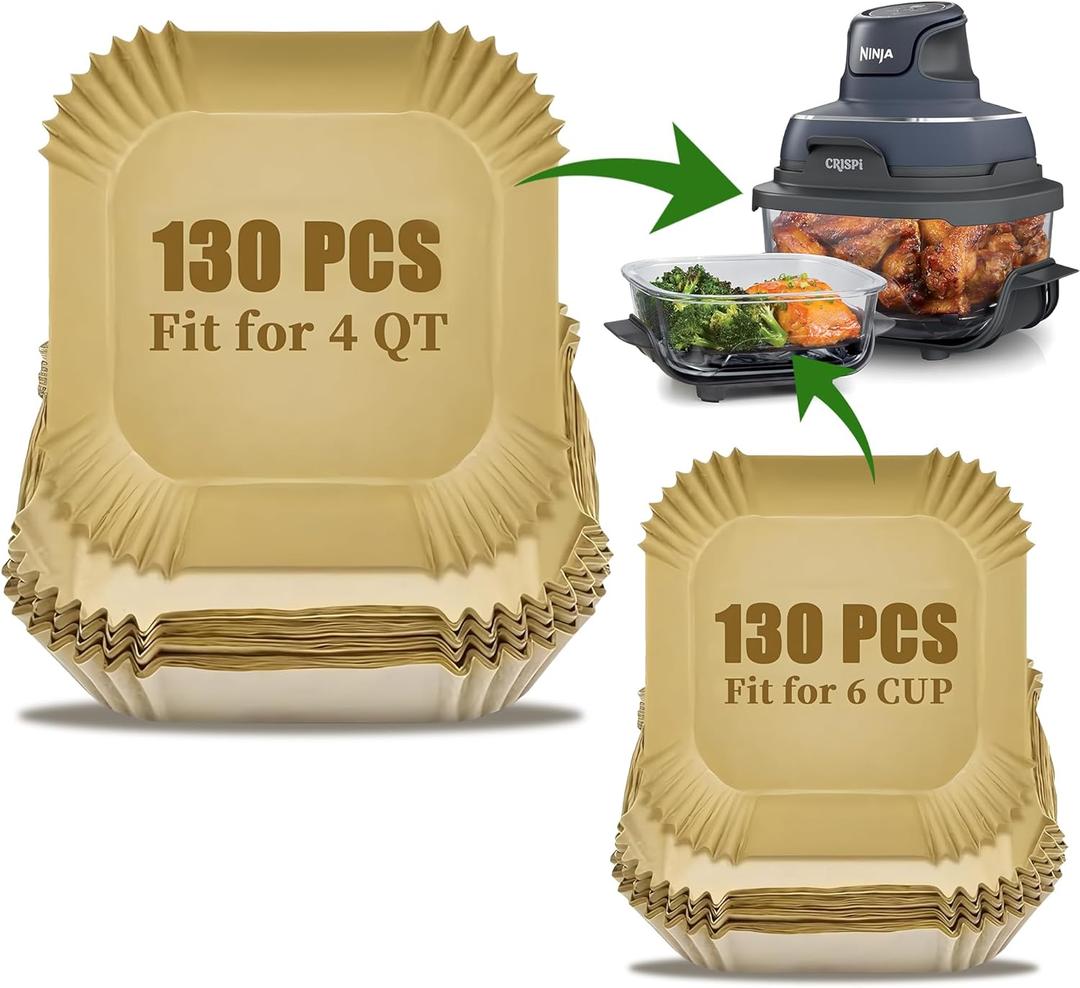 260PCS Air Fryer Liners for Ninja Crispi 4-in-1 Portable Glass Cooking System, Disposable Ninja Crispy Air Fryer Accessories, Non-Stick Square Parchment Paper Liners Unbleached