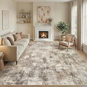 WITSHOCK 9x13 Area Rug Washable Abstract Rugs for Living Room Dark Brown